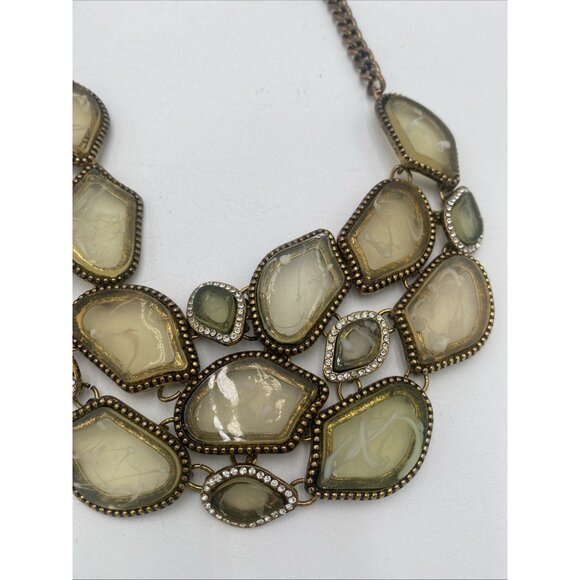 Vintage Statment Necklace Gold Tone Maximalist Chunky MCM Lucite Signed C 17" - Picture 3 of 11